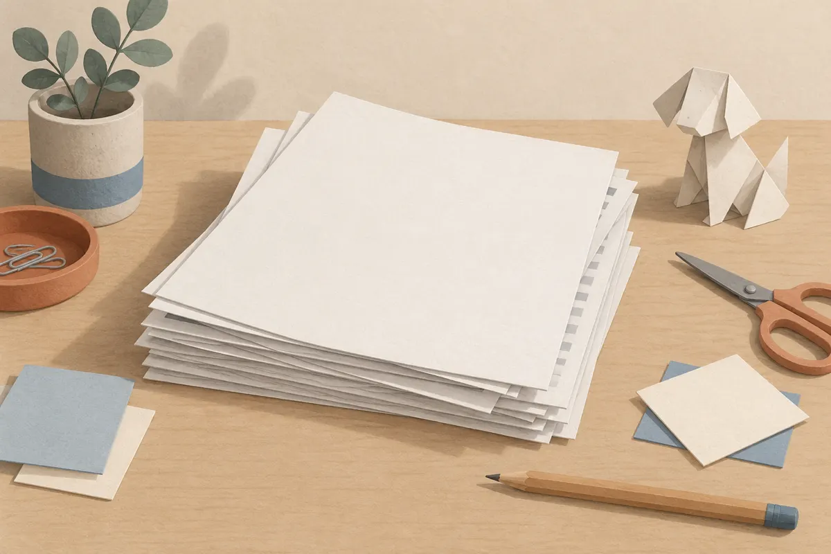 Ilustracja papieru wykorzystanego ponownie jako brudnopis, karteczki i materiał do składania.
